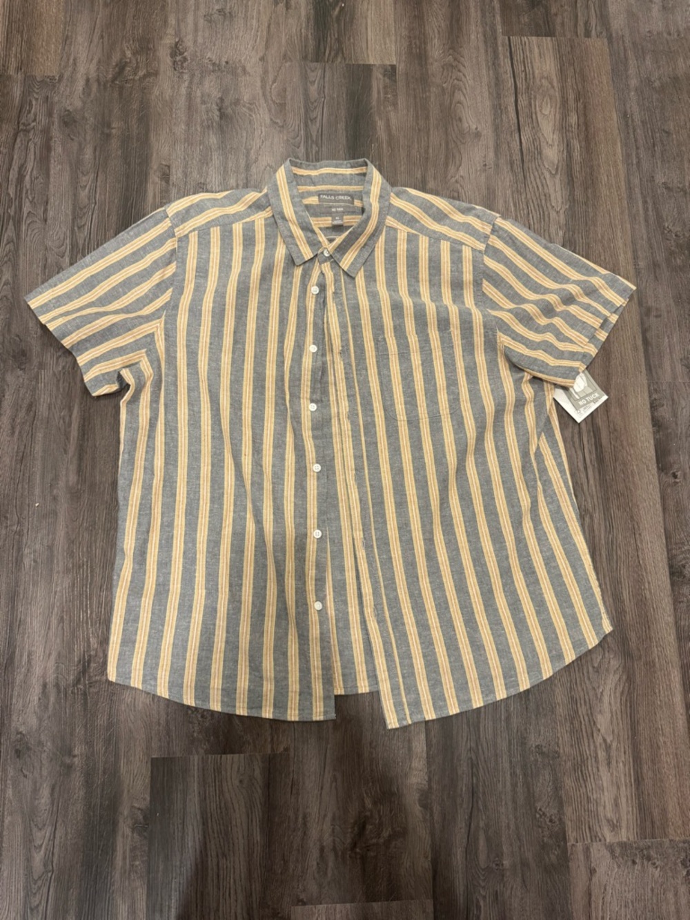 Falls Creek Short Sleeve Button-Up Shirt in Yellow and Gray Stripes